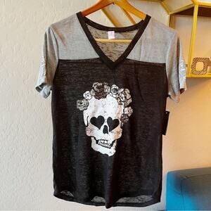 NoBo No Boundaries sequin skull Halloween burnout tee shirt juniors size XL NEW